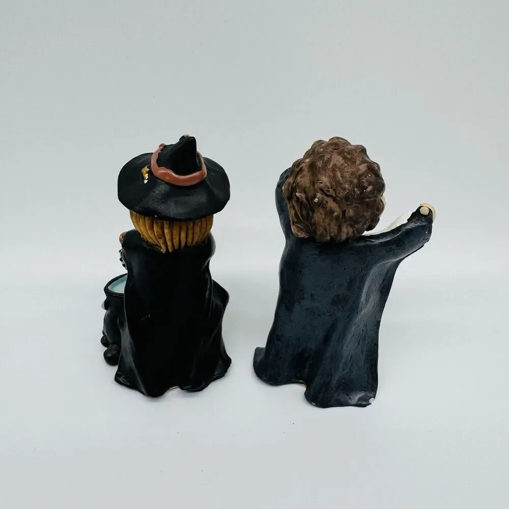 Vtg 1999 Ceramic World Halloween Figures Witch Cauldron Vampire Dracula Set Of 2